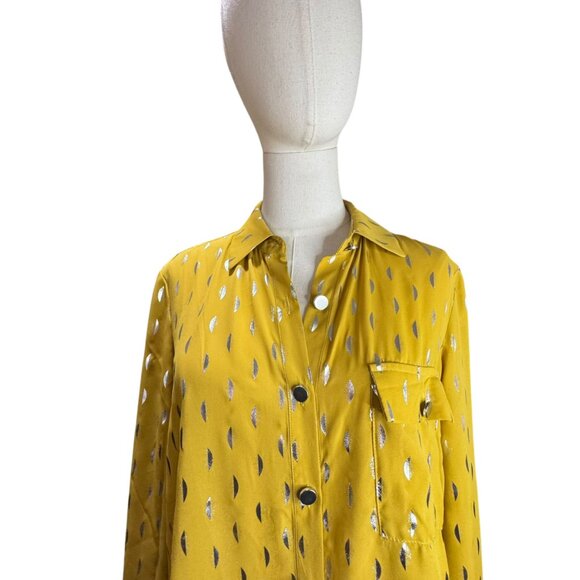 House of Harlow 1960 x Revolve Metallic Button-Down Blouse Yellow Gold Size S - Picture 2 of 10